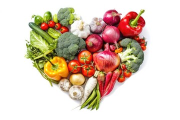 Flawless Picture of Heart Made of Many Vegetables on White Background