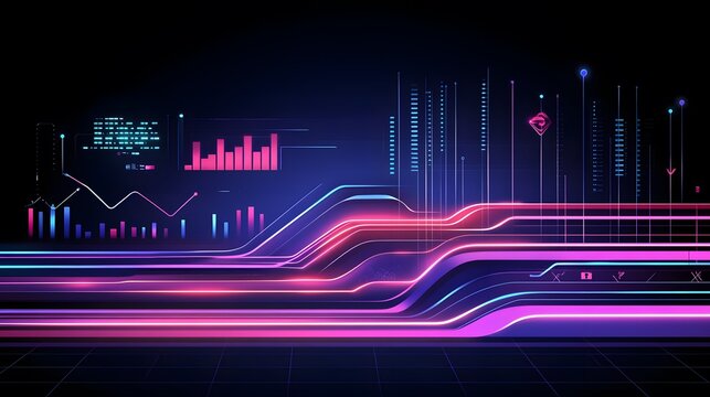 Abstract Digital Data Flow  Neon Lines  Technology Background