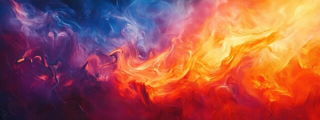 Close-up of vibrant fire flames texture with dynamic colors highlighting the intensity and motion, captured in impressive detail with a wide angle lens