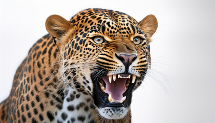 Naklejka premium 3d detailed high resolution leopard head roaring with white background