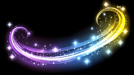 Fototapeta premium Magical Glowing Swirls Abstract Light Trails Neon Stars Background