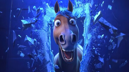 Animated Horse Breaks Through Glass