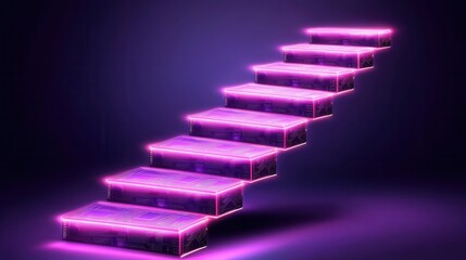 Obraz premium Futuristic Neon Circuit Board Steps Digital Ascent Technology Staircase Abstract Progress