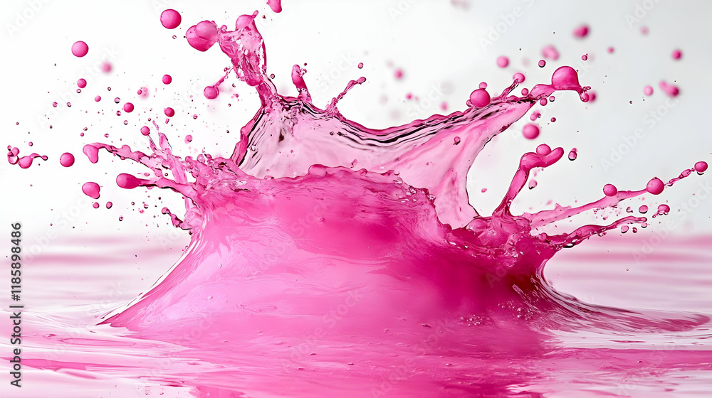 Poster pink liquid splashes and forms crown dynamically