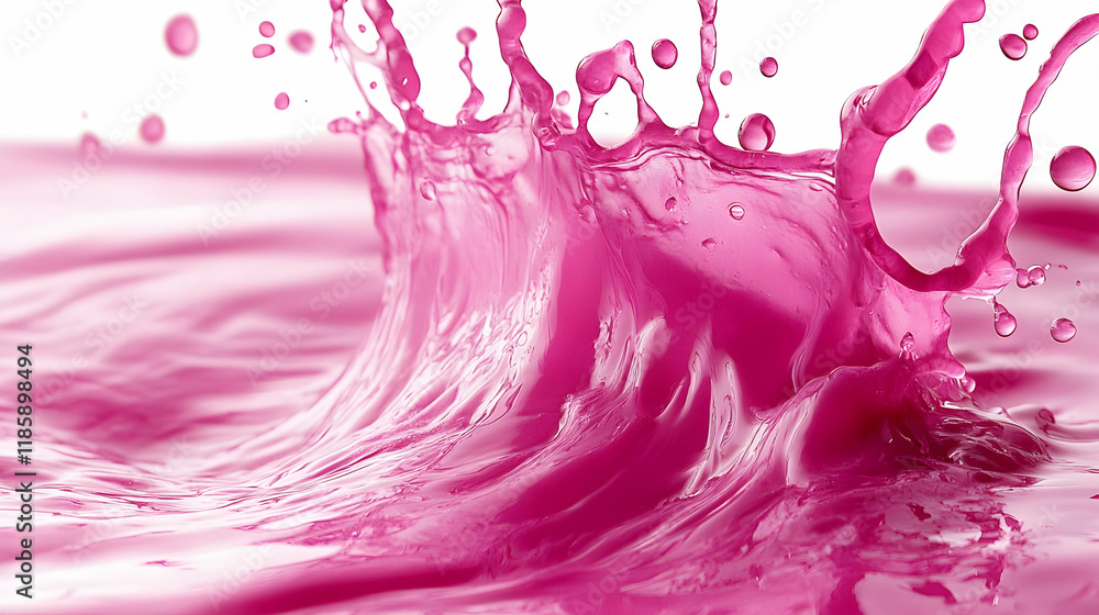 Poster pink liquid splashes and makes waves dynamically