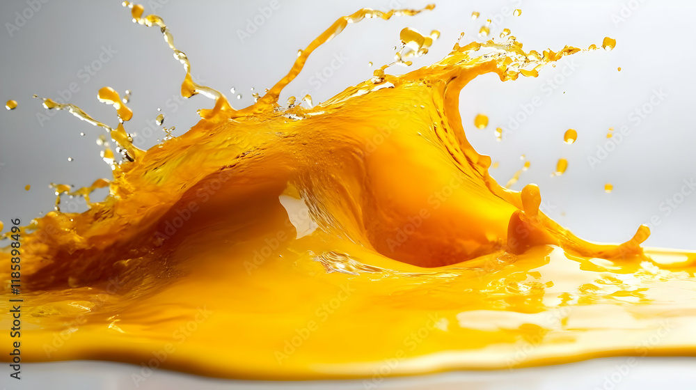 Poster orange liquid splashes and makes waves dynamically