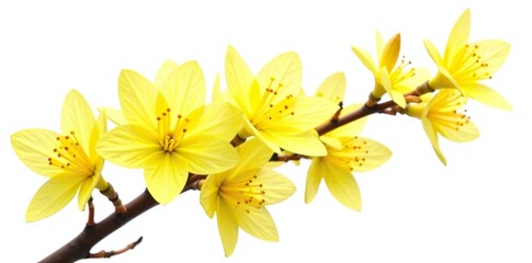 Obraz premium Yellow forsythia flowers isolated on white background, white, spring, yellow