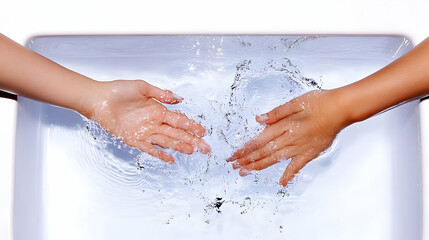 Hands Splashing Water in Sink Creates Ripples and Refreshing Fun