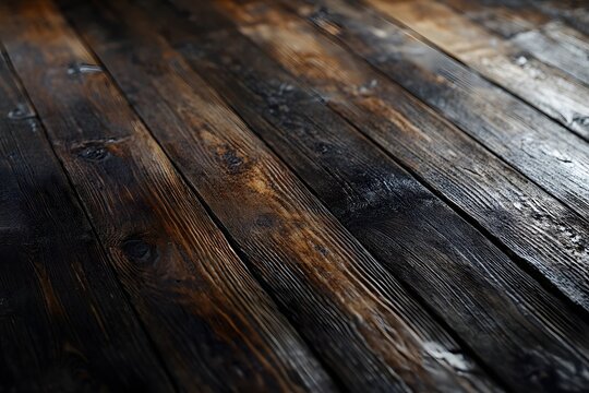 Dark wood floor texture, angled view, background blurred, product display