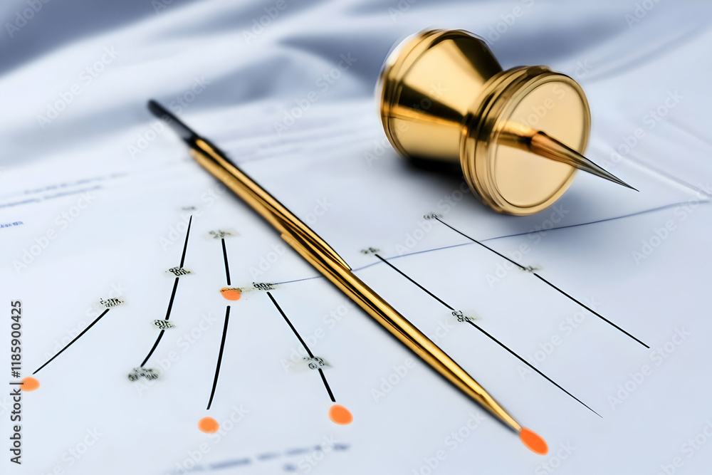 Poster golden pen marks chart points, analyzing data trends and insights effectively