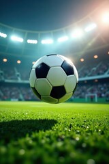 Ball spinning through the air in a football stadium , flight, dynamic