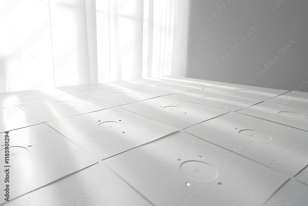 Poster white tiles form pattern with subtle lighting in modern design