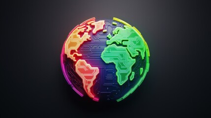 Fototapeta premium Global Network Illuminated Circuit Board Earth Digital World Technology Concept