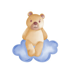 Cute Chubby Bear Sitting on a Cloud Illustration.