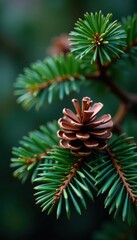 Glittery pine branch with conifer cone design, design, nature