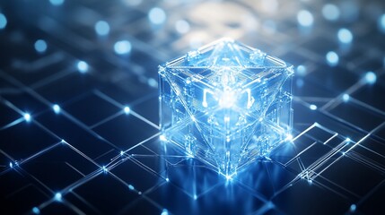 Obraz premium Luminous Cube: A Digital Nexus of Innovation