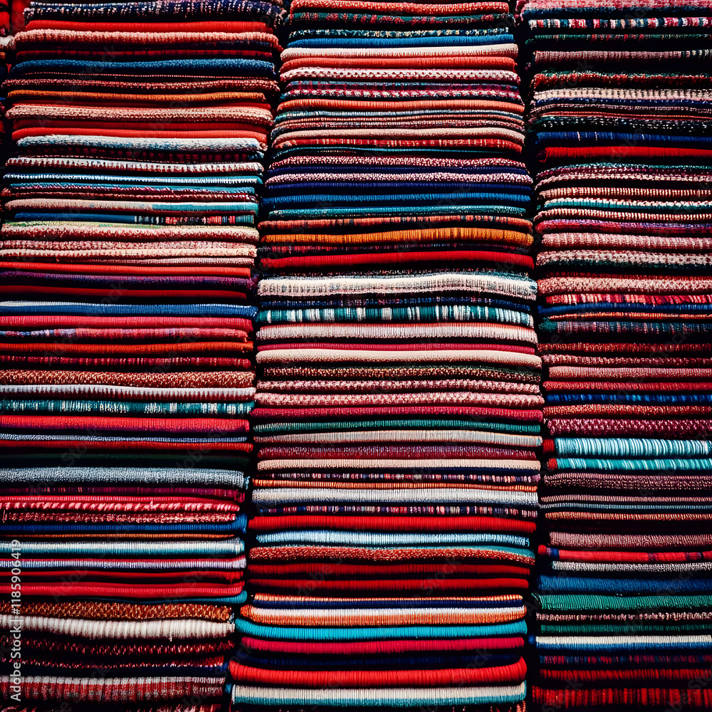 Poster colorful textiles showcase vibrant colors and intricate patterns