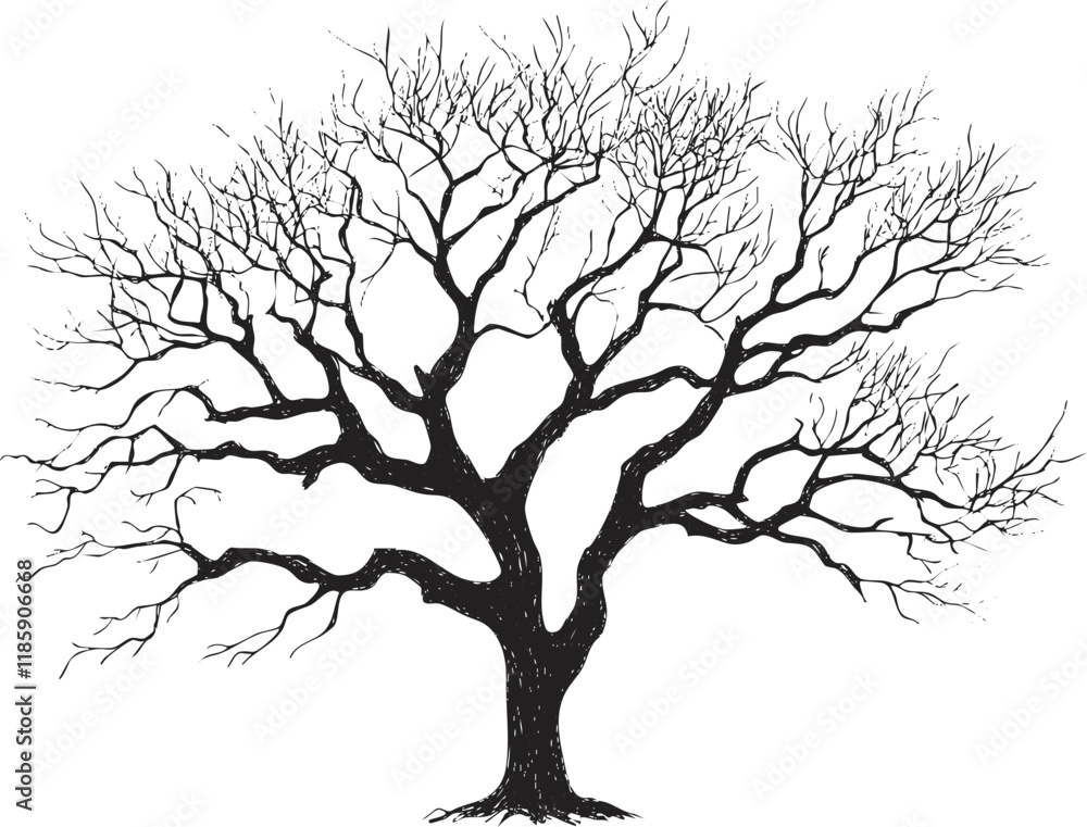 Poster silhouette of a leafless tree with intricate branching pattern.