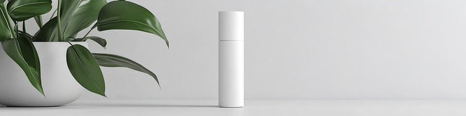 A stylish white cosmetic bottle with a matte finish and sleek lines, displayed on a white background.