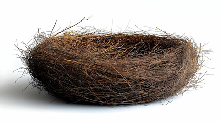 Obraz premium Empty Bird Nest Stands Alone on White Background, Nature's Home