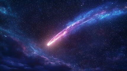 Fototapeta premium A comet is shooting through the sky, leaving a trail of light behind it