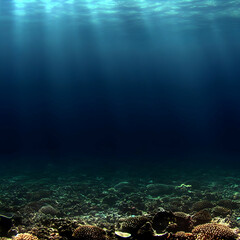 Fototapeta premium Ocean Floor Explored: Coral Reefs Thrive Deep Underwater Peacefully