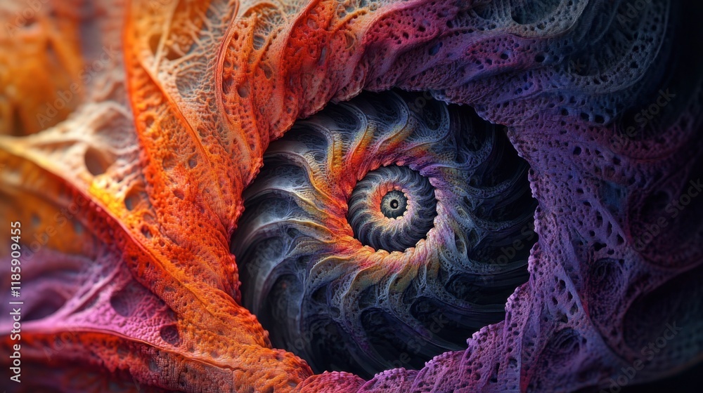 Poster intricate spiral pattern in vibrant colors with abstract texture