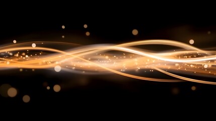Fototapeta premium Golden Light Waves Abstract Background Energy Flow Sparkle Bokeh