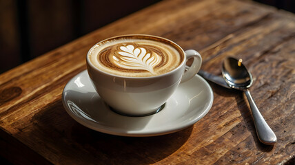 cup of coffee on wooden table, ai generated