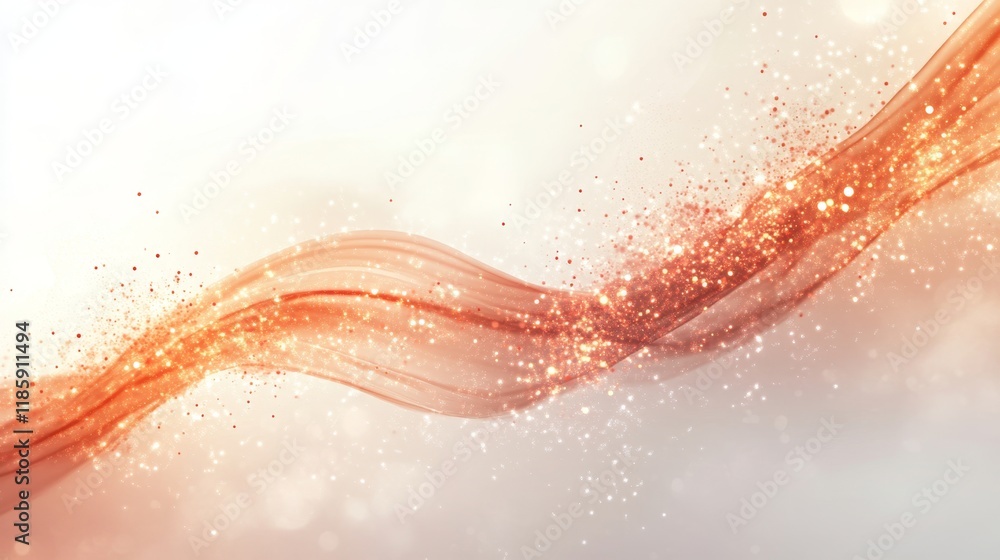 Poster abstract flowing waves with sparkling dust particles in warm tones