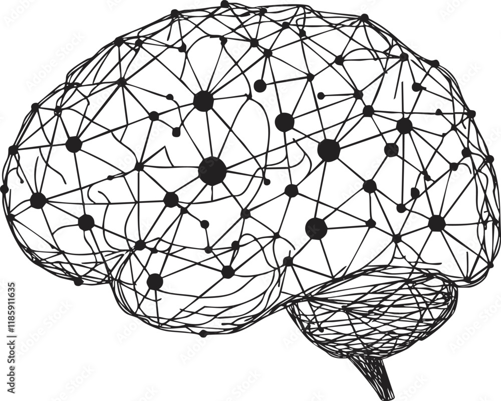 Poster abstract illustration of a brain with neural network connections.