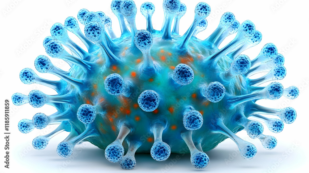 Poster virus particles interact with host cells aggressively on white background