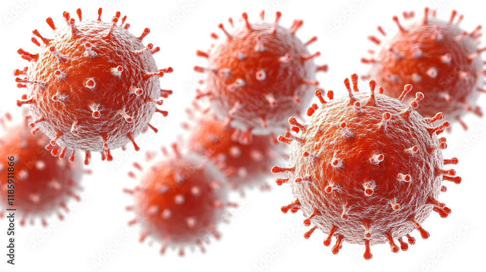Poster virus particles interact and multiply rapidly on white background