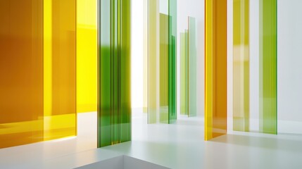 Obraz premium Brightly colored acrylic panels create a striking abstract pattern in a minimalist setting with soft lighting and vibrant accents