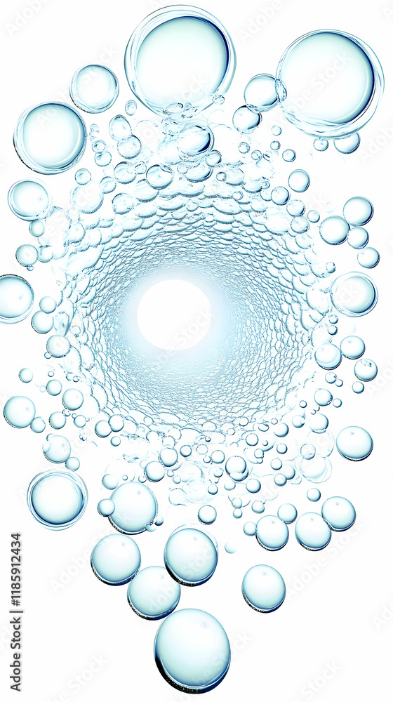 Poster bubbles floating and forming a tunnel with light at the end beautifully