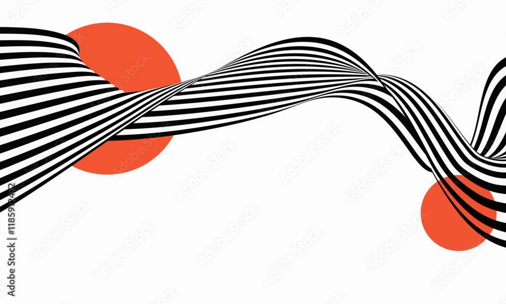 Poster black and white abstract wave flow. abstract geometric background with optical illusion.
