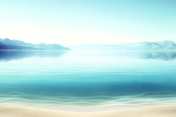 Tranquil Lake Meets Sandy Shore: A Serene Landscape with Mountains