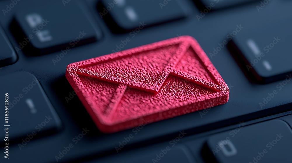 Poster a red envelope icon on a keyboard key symbolizes email communication in a modern digital context.