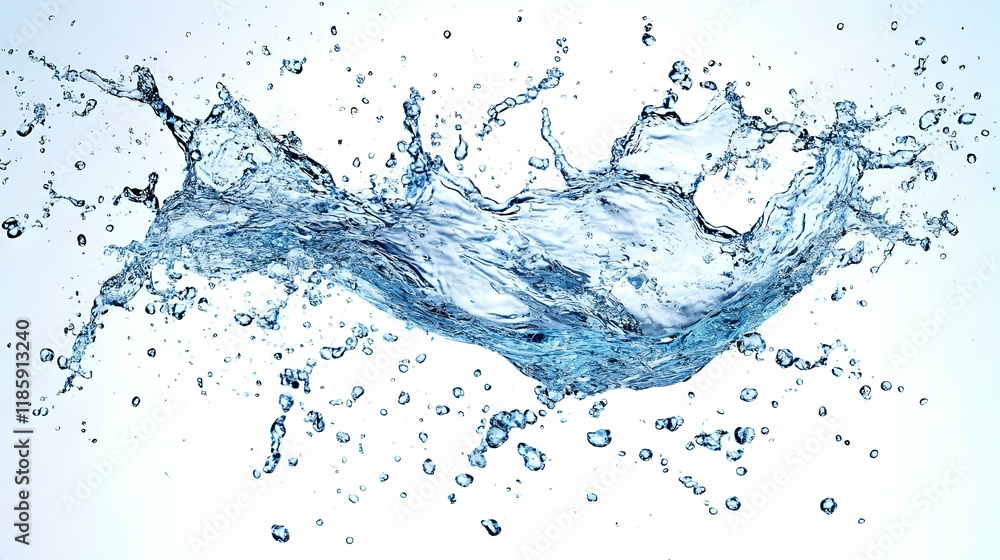Poster water splashes dynamically on white background