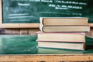 Classroom books stack desk chalkboard education