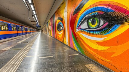 Vibrant subway advertising poster captivating commuters with bold visuals and engaging message