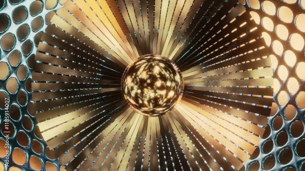 Wall mural abstract background 3d animation shiny glass and metal reflective objects movement rotation play of 