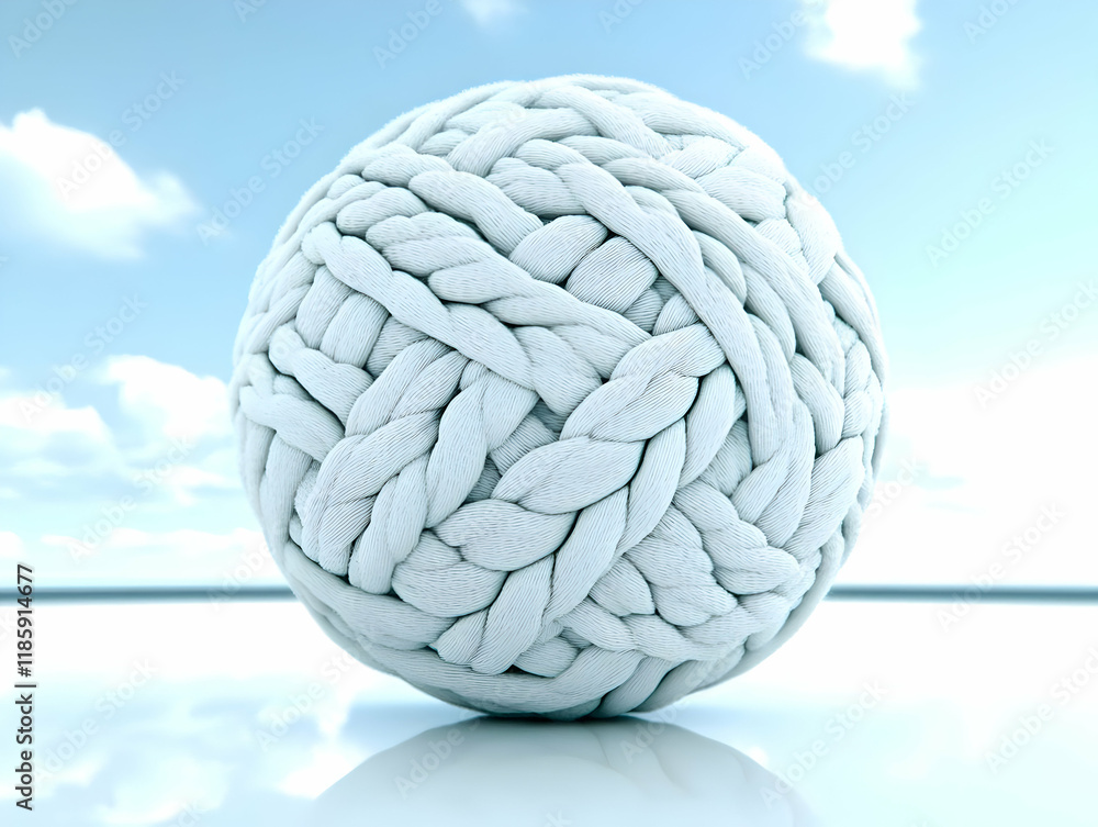 Poster white rope ball creates unique texture pattern design on a reflective surface