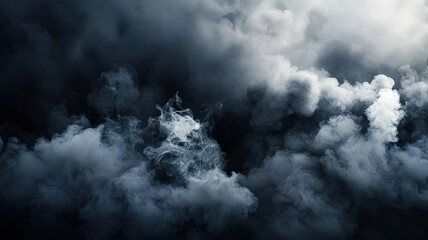 Fototapeta premium A dramatic dark background with soft, swirling smoke in shades of gray and black, creating a mysterious and moody atmosphere with fluid, ethereal movement. 
