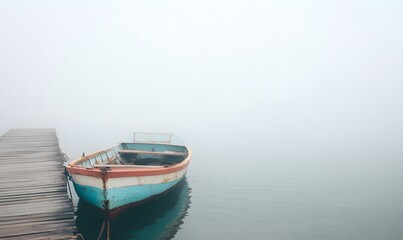 Fototapeta premium an old fishing boat docked at the pier, Generative AI