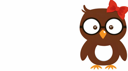 Fototapeta premium Cute Owl Girl Glasses Bow White Background Illustration, Perfect for Children's Book