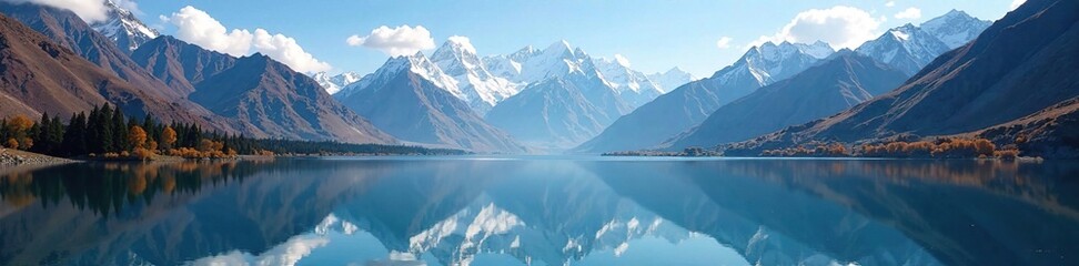 Naklejka premium Reflection of Panchachuli peaks in a serene river, reflection, mountains, water