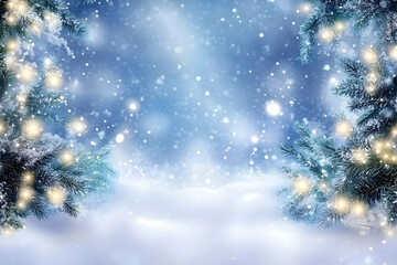 Winter Wonderland Snow Falls Gently on Pine Branches with Twinkling Lights