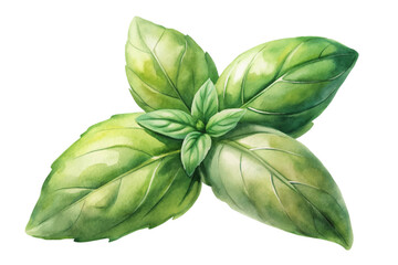 Fresh basil leaves, vibrant green colors, watercolor style, botanical illustration, culinary herb, natural beauty.