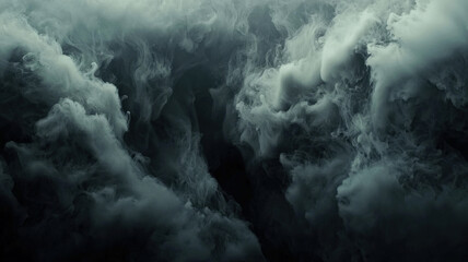 A dramatic dark background with soft, swirling smoke in shades of gray and black, creating a mysterious and moody atmosphere with fluid, ethereal movement.
